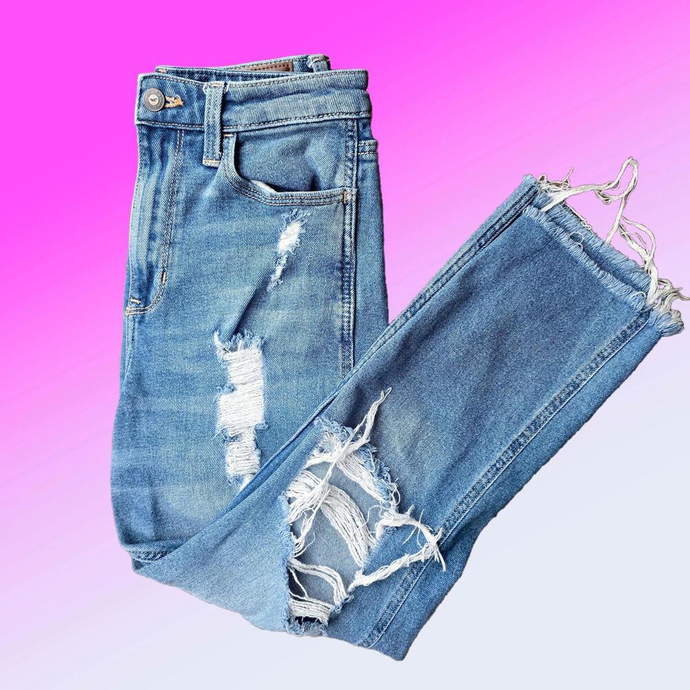 Hollister Ultra High-Rise Distressed Mom Jeans